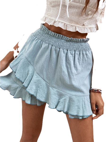 

paper bag waist asymmetrical ruffle trim skort x3nf#, White;black