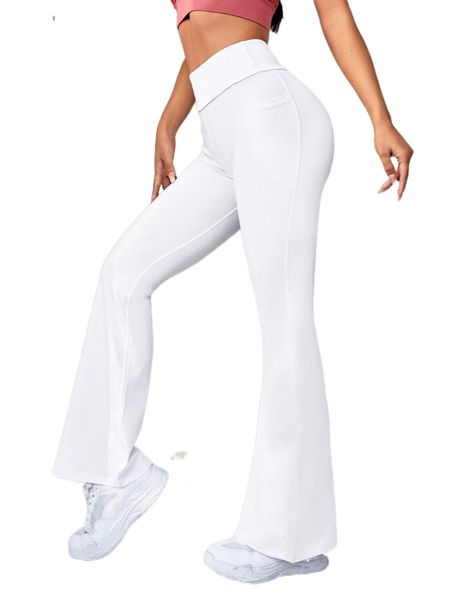 

wide band waist flare leg sports pants with phone pocket u6lt#, Gray