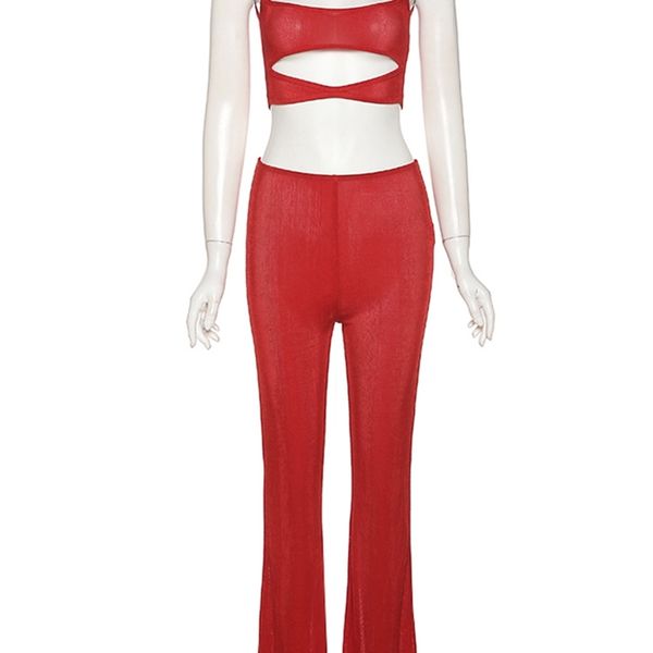 

kliou classic knitted style two piece set women hole o-neck sleeveless slim + hipster high waist solid straight pans 220509, White