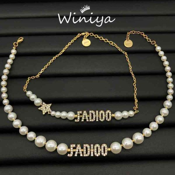 

factory outlet necklace new style pearl letter fashion temperament net red neck chain female, Silver