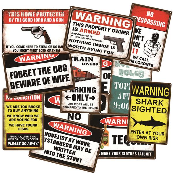 

funny warning sign metal poster wall decor for man cave shark no trespassing wall sticker a13