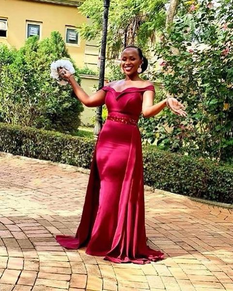 

burgundy off shoulder bridesmaid dresses mermaid 2022 detachable train long wedding party dress african sequined vestidos, White;pink