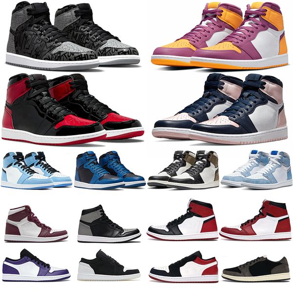

jumpman 1 jorden1s basketball shoes men women rebellionaire bred patent brotherhood dark marina blue chicogo unc black white panda trainers