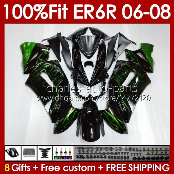 OEM Body Kit für KAWASAKI NINJA 650R ER6 650 R ER 6 F 2006-2008 grüne Flammen Karosserie 139Nr