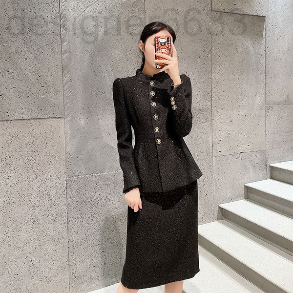 

casual dresses designer 8673# royal sister women's dress celebrity xiaoxiangfeng suit set autumn and winter black skirt two-piece lz8r, Black;gray