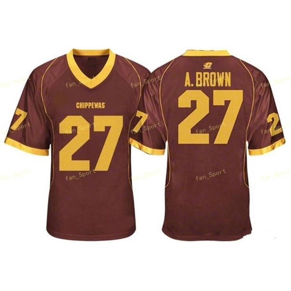 Nik1 NCAA Vintage Central Michigan Chippewas Antonio Brown College Futbol Formaları Ucuz 27 Antonio Brown A. Brown Üniversitesi Futbol Gömlekleri