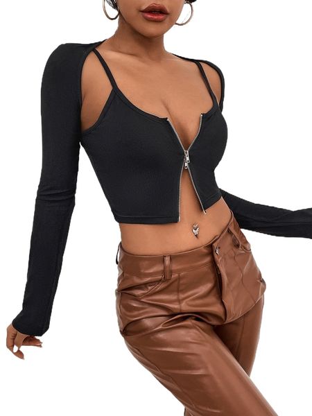 

zip up cut-out rib-knit crop w6ur#, White