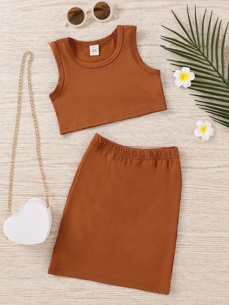 

toddler girls solid tank & skirt she, White