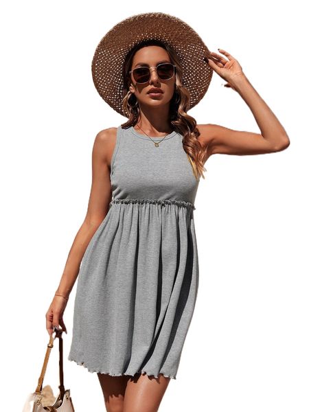 

frill detail lettuce trim dress w37p#, Black;gray