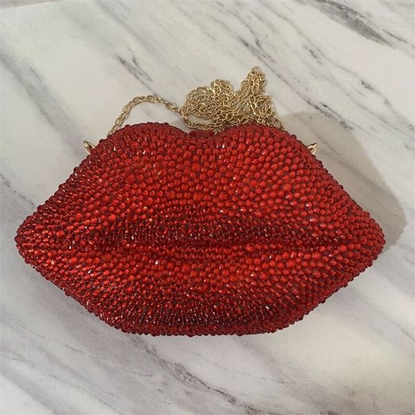 Designer Luxury Lip Shape Strass Bling Borsa Crystal Diamond Borsa a tracolla Diamond Handbags Cosmetic Lip Bag per donna 220614