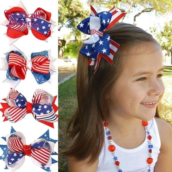 Amerikanische Flaggen-Druck, Haarspangen, Schleife, Haarspange, Schwalbenschwanz-Haarnadeln, Haarschleife mit Clip, Haarschmuck für Kinder zum 4. Juli