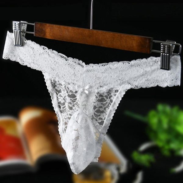 Mutande da uomo perizoma in pizzo da uomo Transarent breve biancheria intima sexy Tanga Hombre custodia per pene mutandine perizoma uomo mutande erotiche