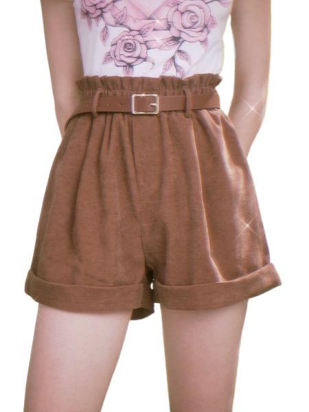 

romwe paperbag waist corduroy shorts without belt t3wd#, White;black