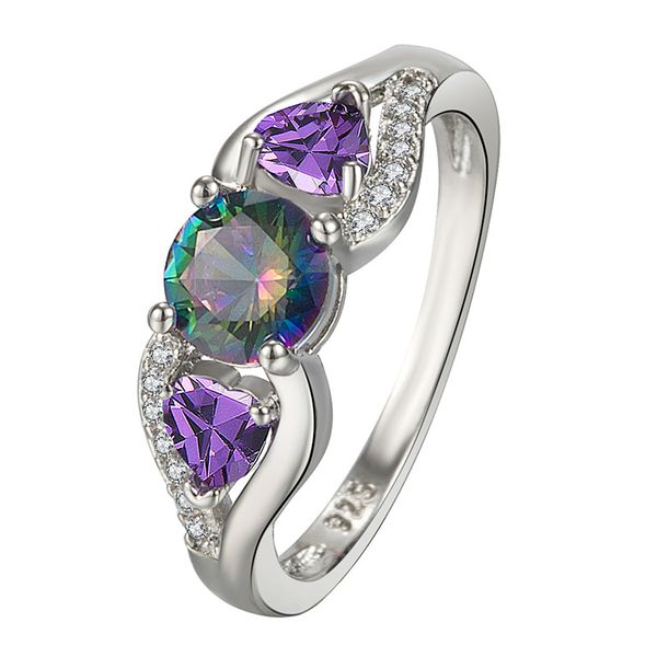 Anello doppio cuore arcobaleno CZ in fedi nuziali placcate rodio Anelli Gioielli in zircone AAA Accessori donna Anello di fidanzamento