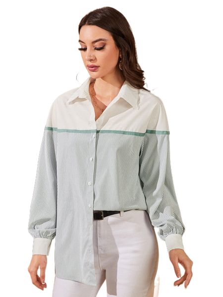 

striped lantern sleeve blouse g8vl#, White