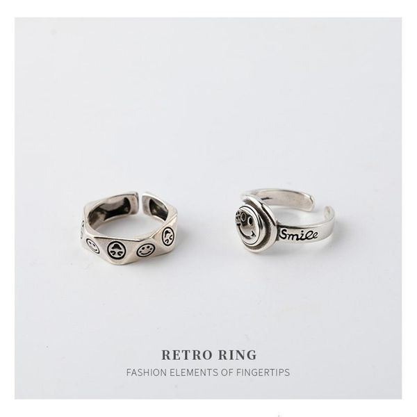 

ins ring smiley face heavy industry men's personality creative mouth fashion simple index finger women's cross328d, Golden;silver
