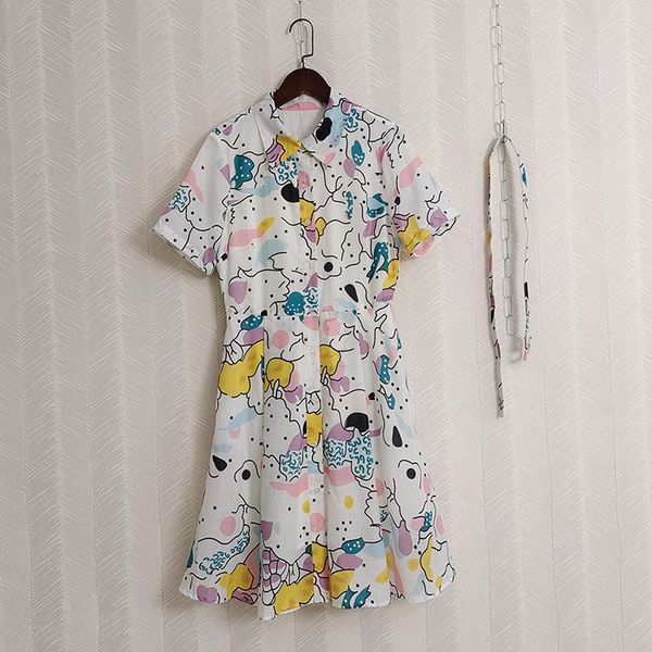 

runway dresses turn-down collar short sleeve print sweet casual dress, Black