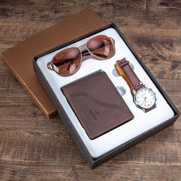 Relógios Óculos de sol da carteira Conjunto de presentes masculinos lindamente embalados 3pcs Combinação criativa do comércio exterior masculino Male masculino Avanadores de pulso
