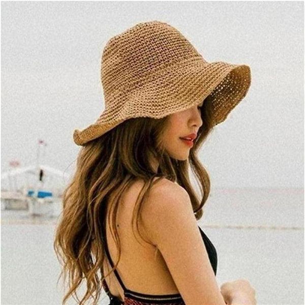 

2021 korea beach hats for women foldable straw hat summer outing sunscreen beanie holiday sandal hat designer bonnets girl gifts27301g, Blue;gray