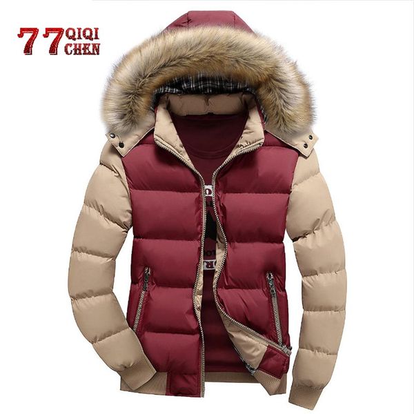 

brand parkas men plus size 5xl thick warm winter jacket men windproof fur hood casual cotton parkas hombre invierno veste homme322o, Tan;black