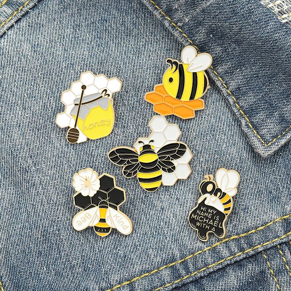 

cartoon honey bee shape brooch pin flowers animals cowboy clothes badges oil paint letters alloy enamel lapel pins corsage accessories, Gray