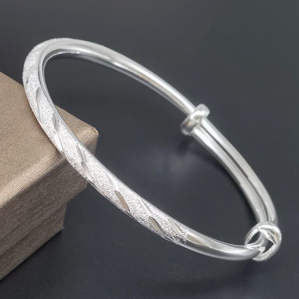 

sterling silver bracelet bangle round stick bare foot bracelet 999 push-pull, Black
