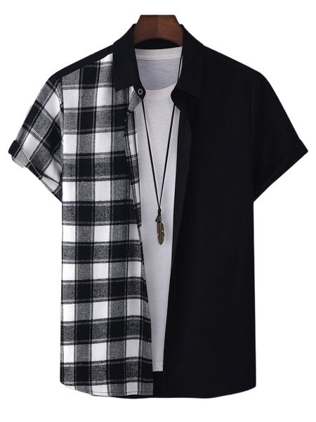 

men plaid print shirt without tee i7cu#, White;black
