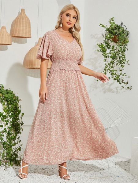 

plus ditsy floral flutter sleeve shirred waist tie backless dress k5ov#, Black