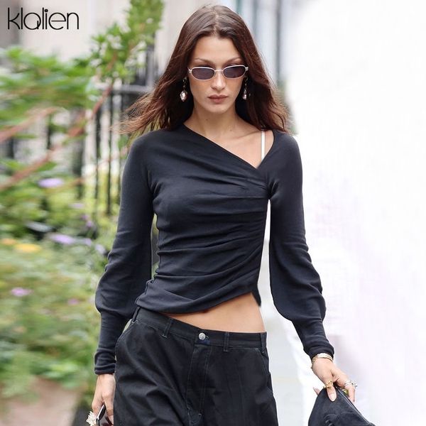

fashion casual solid black long sleeve streetwear women t shirt skinny stretch wild basic female simple autumn new, White