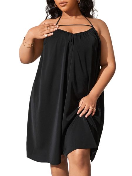 

sxy plus solid backless dress 82mc#, Black