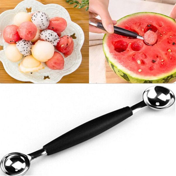 Stalinless Steel Double-End Melone Baller Scoop Obstlöffel Eis Sorbet Kochwerkzeug Küchenzubehör Gadgets