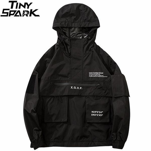 Мужчины хип -хоп уличная одежда пальто черная ветряная грузовая куртка для грузовой куртки Harajuku Tacked Tacked Tactical Outwear 201127