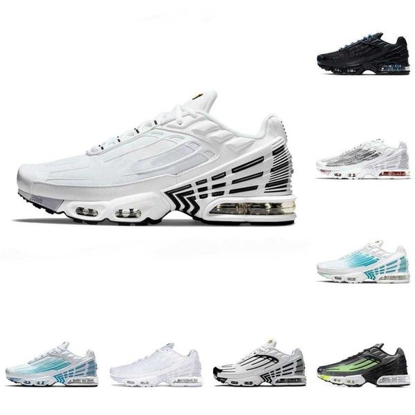 

tn plus 3 tuned iii men sports shoes laser blue white leather aquamarine obsidian hyper violet deep parachute ghost gr255w, Black
