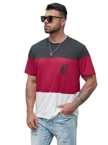 

extended sizes men color block letter graphic tee x5nk#, White;black