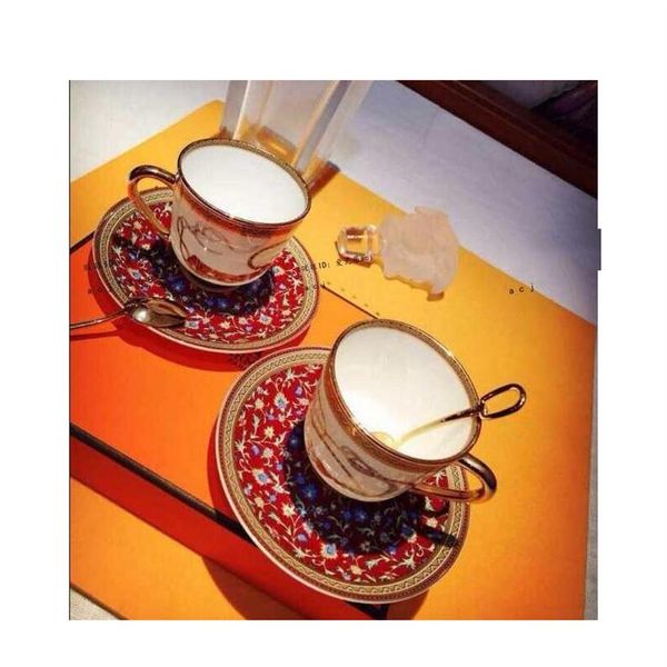 

pack of 2 sets ceramic cup and saucers coffee drinkware with spoon3335