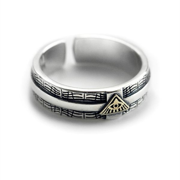 Erweiterte 925 Sterling Silber Retro Persönlichkeit Ring Männlich Gottes Auge Öffnung Einstellbar Hip-Hop Flut Marke Schmuck Geschenk