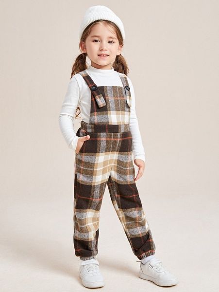 

toddler girls plaid tweed overall jumpsuit without she, Blue