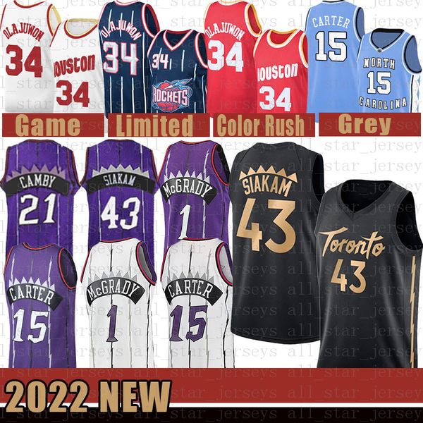 

vince 15 carter basketball jerseys torontos raptores houstons rocket hakeem 34 olajuwon mens pascal 43 siakam youth kids vogue, Black;red