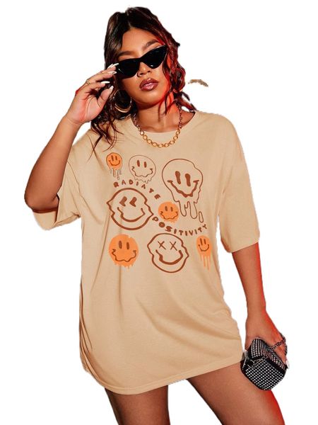 

plus cartoon & letter graphic t-shirt w09j#, Black