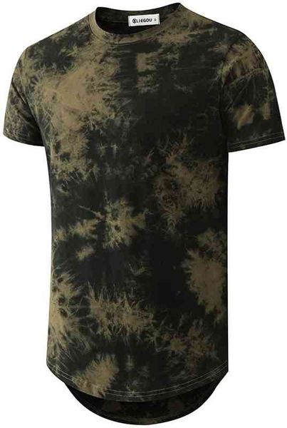

men's hip hop tie dyed fashionable curve hem t-shirt, White;black
