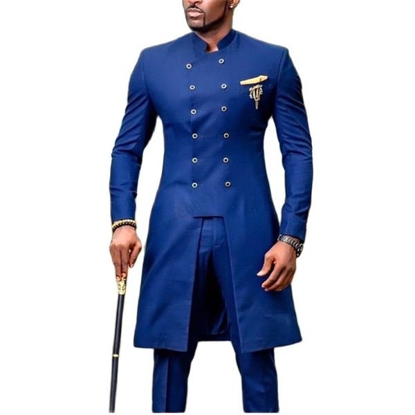JELTOIN AFRICAN Design Slim Fit Men Ternos para noivo de casamento Tuxedos Royal Blue Bridegroom Suits Man Prom Party Blazer 220504