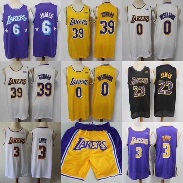 

los angeles''lakers''men jersey lebron 23 6 james 0 russell westbrook 39 dwight howard anthony 3 davis basketball jersey, Black;red