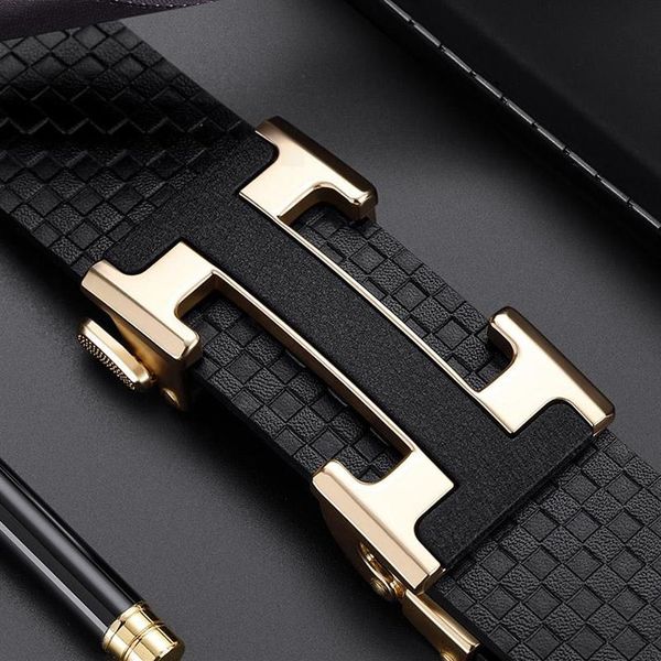 

belts men's leather fashion h-shaped automatic buckle cowhide young joker2133, Black;brown