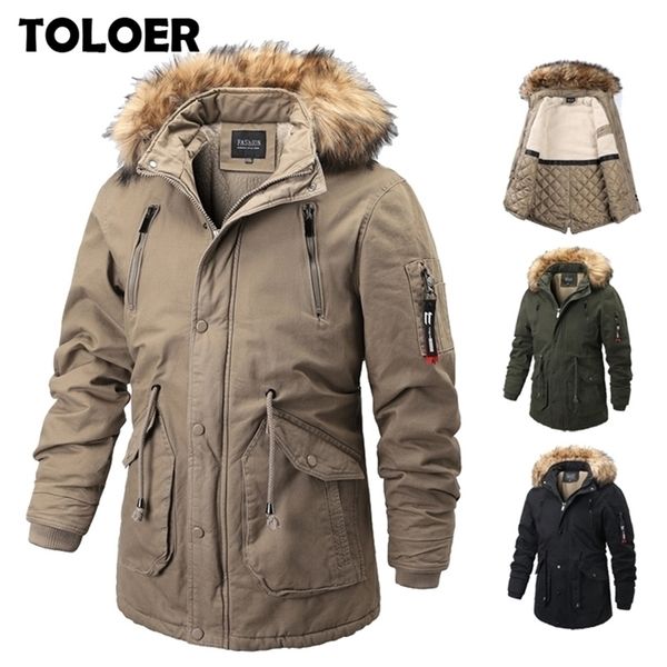 

fur collar hooded men winter jacket fashion warm wool liner man jacket and coat hat detachable windproof male parkas 201127, Black