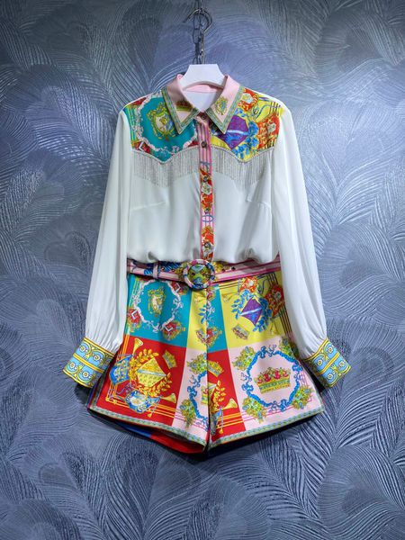 

2022 summer new two piece dress polo long sleeve shirt with shorts set, White