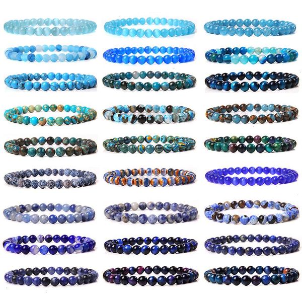 

6mm blue lapis tiger strands eye agates buddha bracelets natural stone round, Black