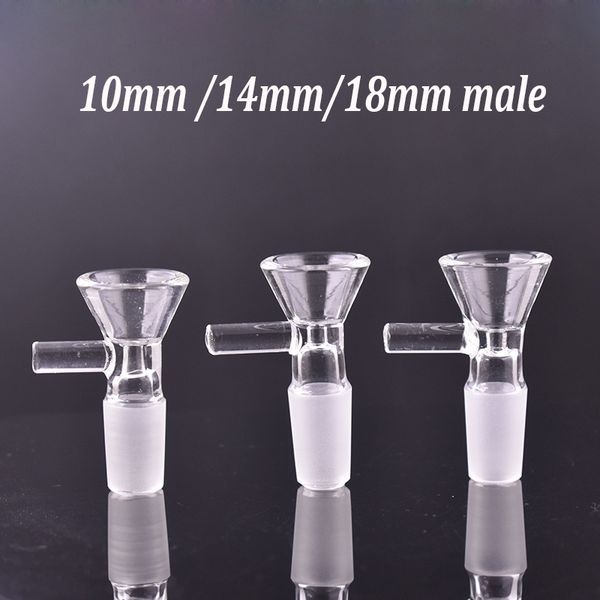 Imbuto tondo spesso Ciotola di vetro Bruciatori di olio secco per erbe con manico 10mm 14mm 18mm maschio Pezzo per ciotola scorrevole Per fumatori Accessori Bong in vetro