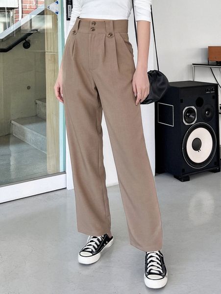 

dazy plicated detail straight leg pants z3sm#, Black;white
