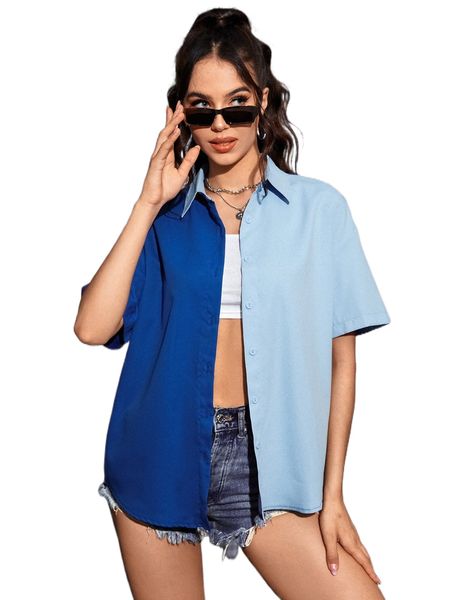 

two tone drop shoulder blouse e72c#, White