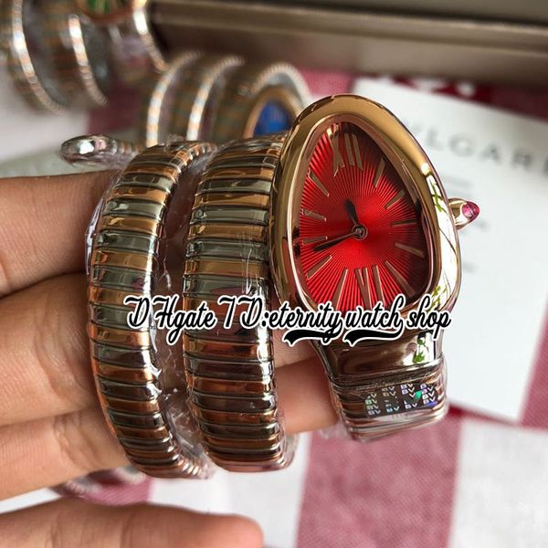

2022 bvf bv102682 102098 swiss quartz movement womens watch 35mm red dial rose gold silver two tone long winding bracelet eternity fashion l, Slivery;brown